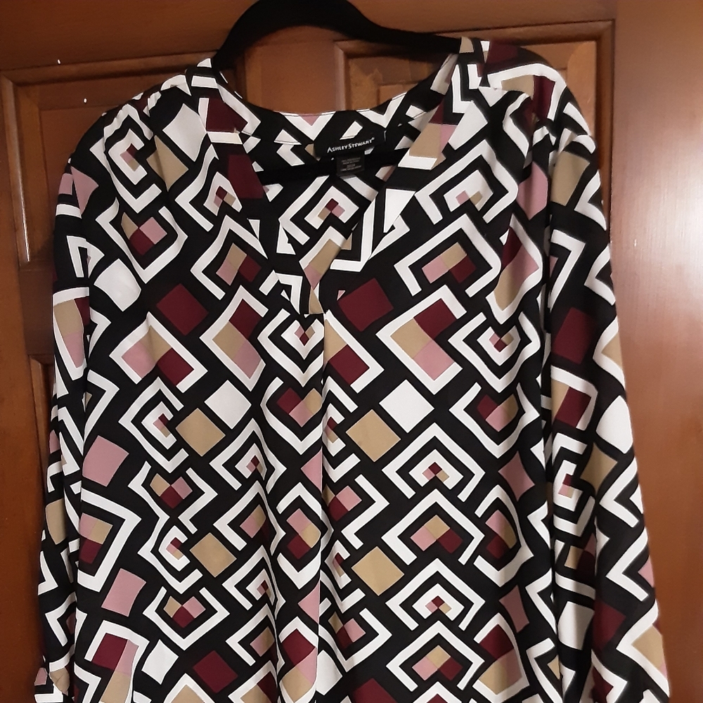 Ashley Stewart Multicolor Geometric Blouse